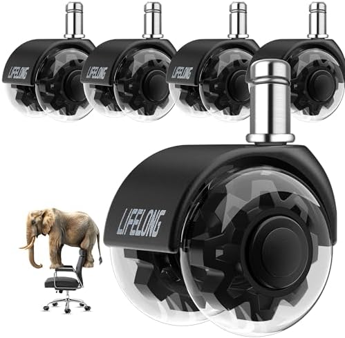 Lifelong Dual Office Chair Wheels Replacement, Heavy Duty, 5-Pack Fits 98%