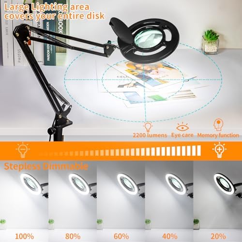 HITTI 2200 Lumens 12X Long Magnifying Glass with Light and Stand