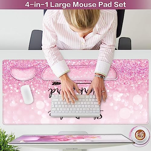 Mousepad Pink, Mouse Pad with Wrist Rest, 4-in-1