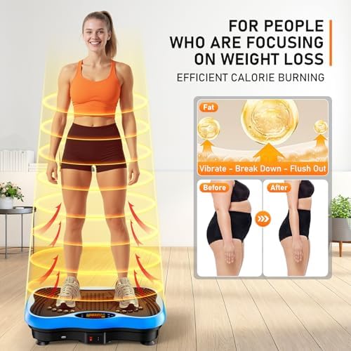 Vibration Plate Exercise Machine, 130 Levels Full Body Workout Vibrating Plate for Lymphatic Drainage Weight Loss, 450 Lbs Capacity Shake Platform with Bluetooth for Women Men