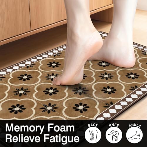 Classic Quatrefoil Anti Fatigue Kitchen Rugs, 17.3"x47"+17.3"x29"