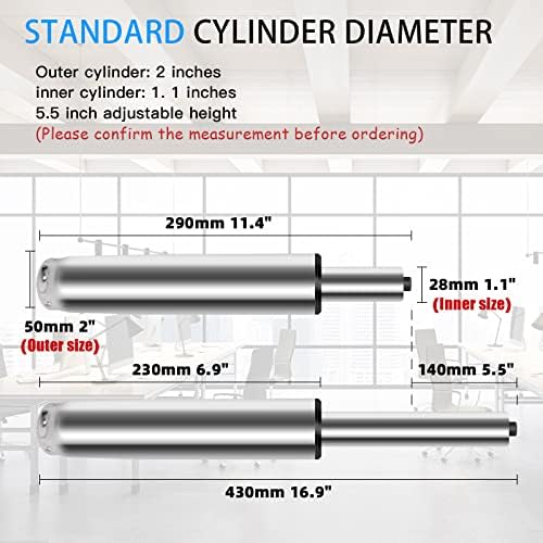 Omyoffice 5.5” Office Chair Cylinder Replacement, Class 4 Piston (Silver)