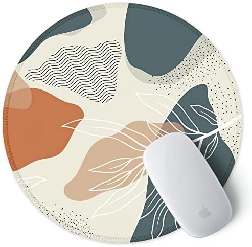 ITNRSIIET Round Mouse Pad with Stitched Edge Premium-Textured Waterproof Non-Slip Rubber Base Desktop Protection Mat Diameter 8.7 inches, Abstract Leaf