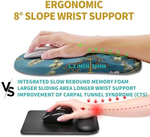 Hokafenle Ergonomic Mouse Pad Wrist Support, Wrist Rest Mousepad for Carpal Tunnel Pain Relief with Integrated Memory Foam Slope Massage Bulge (11.8x7.9 inch,Apricot Flower