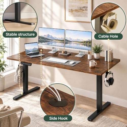 Electric Standing Desk,63in for Home,Office,Gaming,Brown