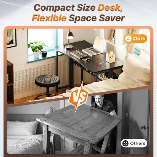 Huuger Folding Desk with Storage Shelf, 39.3 Inch Foldable Computer Table