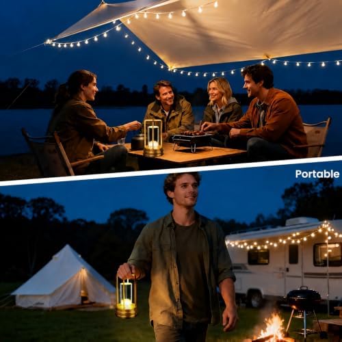 Cordless Outdoor Table Lamp, Rechargeable LED Patio Lamp, Dimmable, Gold