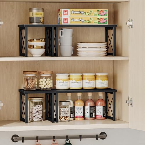 Honiter 2 Sets Desk Shelf, Desktop Organizer Shelf, Freestanding Small Bookshelf Desk Organizer, 2 Tier Independent Stackable Desktop Shelves, Desktop Office Storage Rack Display Shelf, Black