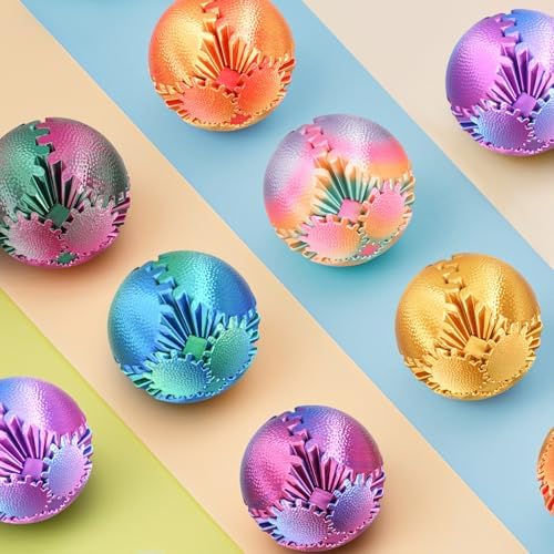 Gear Ball Fidget Toys Steampunk Gear Sphere Stress Relief for Kids Adults 3D Printed Unique Funny Birthday Gift for Christmas White Elephant Stocking Stuffer Easter (Sunset Red, Dia. 2.5" )