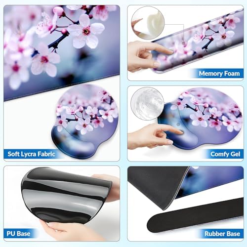 Desk Mat Set Keyboard and Mouse Pad with Wrist Rest Support