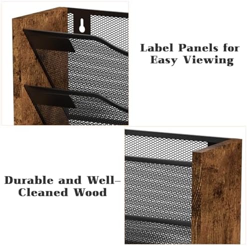 Ironwood Hanging Wall File Organizer, 5 Pocket Mesh Mail Organizer Wall Mounted with Nametag Label, Wall File Holder for Office Home School, Magazine Rack for Mail Paper Document Organization, Black