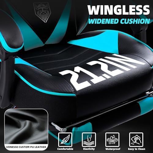 Vonesse Gaming Chair, High Back Gaming Chair with Footrest and Massage, Gaming Chairs for Adults with Pocket Spring Cushion, Big and Tall Reclining Computer Chair with Lumbar Support (Cyan/Black)