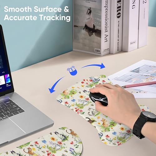 Ergonomic Memory Foam Keyboard Mouse Pad Set with Wrist Rest Support,Non-Slip Hand Wrist Cushion for Laptop/Notebook/Desktop/Computer/Gaming/Office,Easy Typing& Pain Relief (Garden Cat)