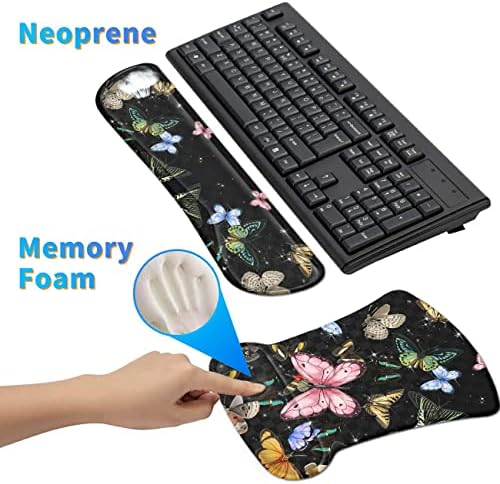 3Pcs Ergonomic Memory Foam Keyboard Wrist Rest Pad Set, Glitter Butterfly