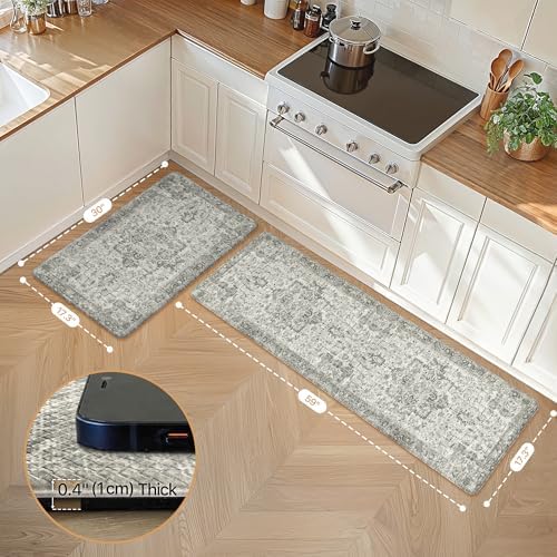 GENIMO Anti Fatigue Kitchen Mats for Floor 2PCS, Standing Rugs,Gray