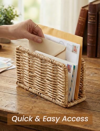 NiHome Mail Holder Organizer Countertop, PP Woven Textured Letter Holder