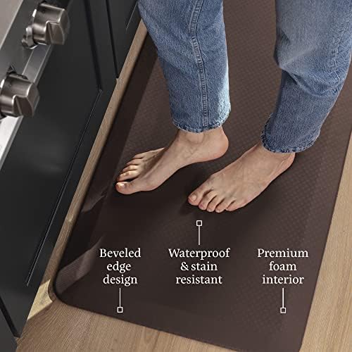 Zulay Home Large 20 x 32 Inch Anti Fatigue Floor Mat - 3/4 Inch Thick Cushioned Kitchen Mats for Standing - Comfortable Padded Floor Mats for Standing Work Desk - Memory Foam Kitchen Mat - Brown