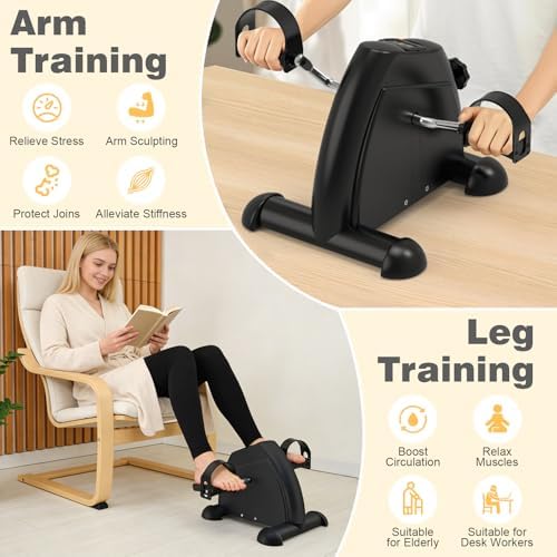 Mini Exercise Bike, Portable Under Desk Pedal Exerciser, Arm & Leg Trainer