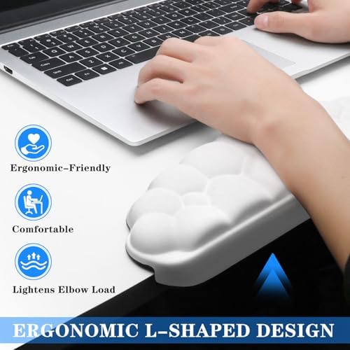 2 Pack Cloud Desk Elbow Pads, Adjustable Spacing Soft Memory Foam with Non-Slip Base, Ergonomic Desk Edge Cushion & Wrist Rest for Computer Keyboard, Office and Home Use White