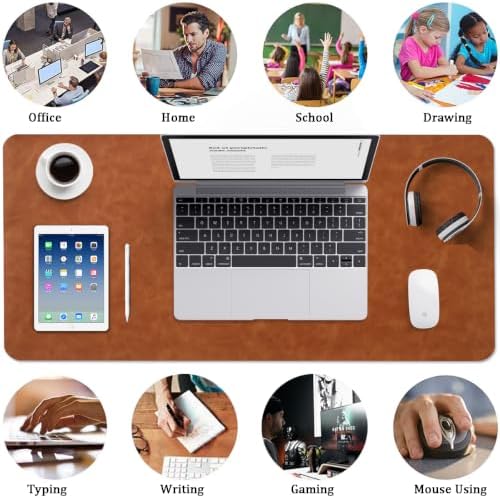 Distressed Leather Desk Mat - Non-Slip PU Leather Desk Pad Protector - Large Waterproof Mouse Pad Computer Keyboard Desk Mat Desk Accessories for Office & Home (Brown, 31.5"x15.7")