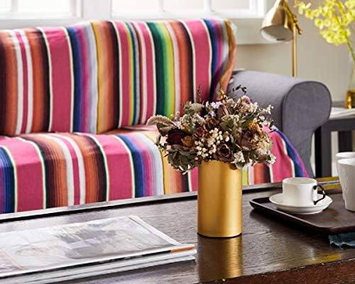 Xplanet Mexican Serape Blanket, 84 X 59 Inch, Cotton, Rectangular, Rose Pink, Tablecloth, All-Season, Tassel