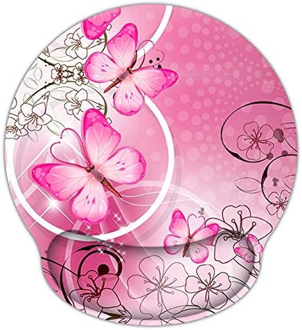 RICHEN Memory Foam Mouse Pad with Wrist Support,Ergonomic Mouse Pad with Wrist Rest,Non-Slip Rubber Base for Computer Laptop & Mac,Lightweight Rest for Home,Office & Travel (Pink Butterfly)