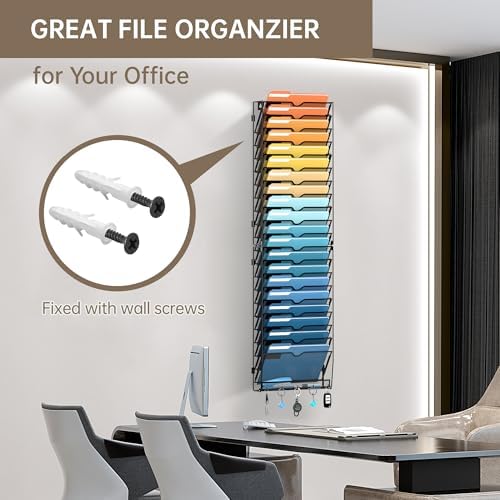 21-Tier Hanging Wall File Organizer with Hooks for Office Organization