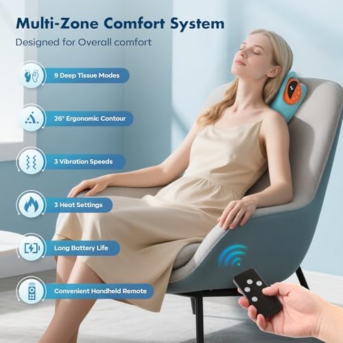 Neck Massager 2026, 3-in-1 Portable Cervical Support Pillow with Heat & Vibration, 6 Adjustable Intensities, Cordless USB-C for Home Office Travel Gift