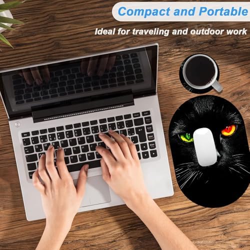 Small Mouse pad, Portable, Waterproof Non-Slip Rubber Bottom, Suitable for Wireless Mouse, Laptop Keyboard Tray for Both Men and Women, Office Travel 7.1x10.6in，Black Cat