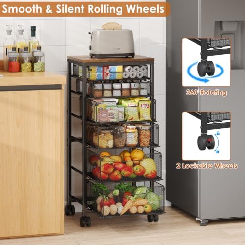Rolling Storage Cart with 6 Drawers, Craft Cart with Lockable Wheels