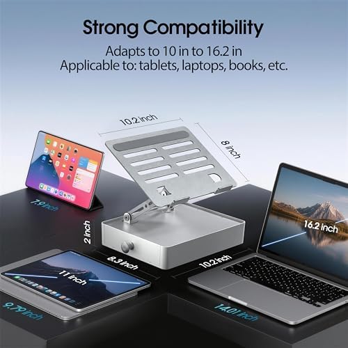 Laptop Stand with Storage Drawer, Adjustable Laptop Riser for Desk, Silver