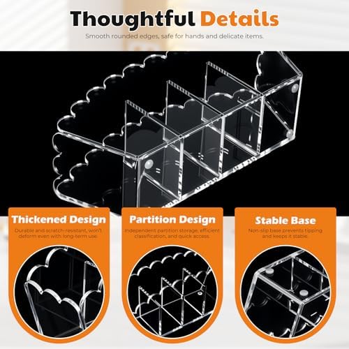 Scalloped Acrylic Pencil Holder,4 Compartment Desk Organizer