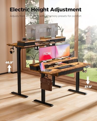 FiCiHi 55x24 Inch Electric Standing Desk, 4 Drawers, Adjustable Height Desk