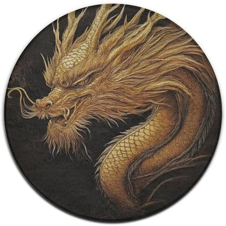 Home Decor Non Slip Kitchen Office Circle Rug, Machine Washable Modern Round Area Rug, Room Sofa Yoga Soft Round Carpet Cool Dragon Black Drak Night, 60inch