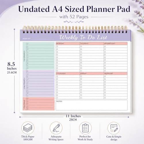 TREES Weekly To-Do List Notepad, 52-Week Desk Planner Organizer, 8.5" x 11"