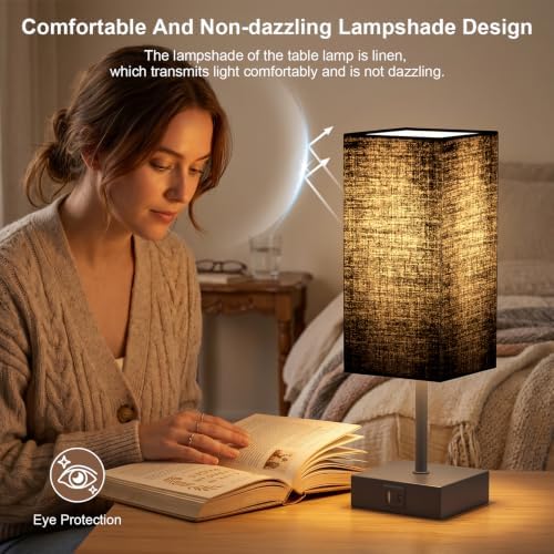 Bedside Lamp for Bedroom Touch Control Nightstand Lamp with USB C+A