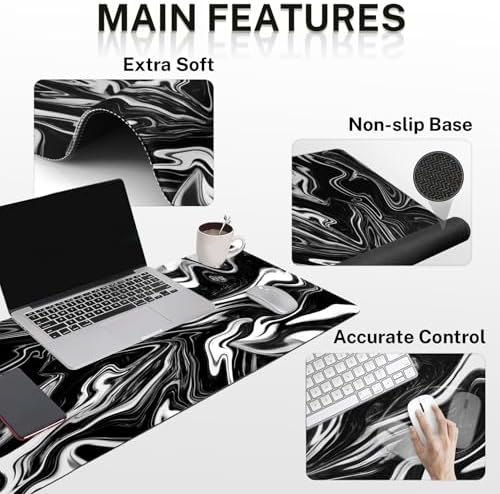 Britimes Keyboard Mouse Pad Set, 4 in 1 Desk Mat Set, Black White Marble
