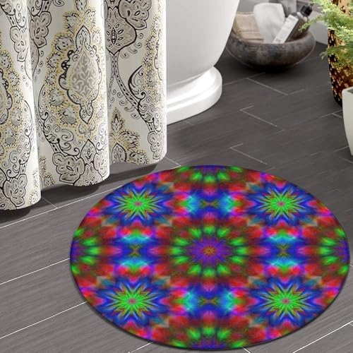 Circular Rugs Large Modern Round Area Rug Fashion Decor Mat for Home Office Trippy Tie Dye Mandala Colorful, 60inch