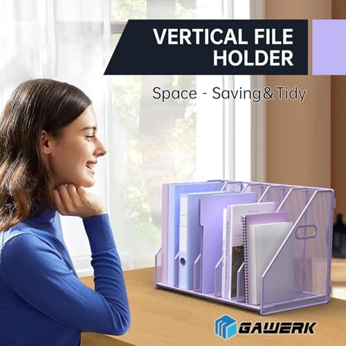 MINDEPOT Desk File Organizer Folder Holder with 5 Vertica for Office Purple