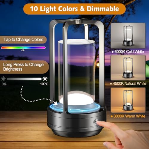 Portable Table Lamp for Outdoor Indoor Cordless Lamp with 10 RGB Colors