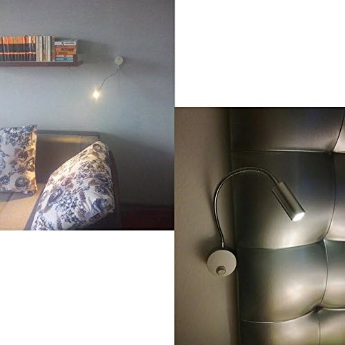 3W Wall Mounted Reading Light Flexible Gooseneck LED Sconce Lamp with Plug & Switch for Bedroom, Office, Workbench, Studio (01 Silver Cool)
