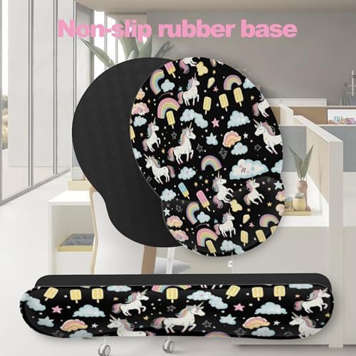 Cute Unicorn Starry Sky Rainbow Ergonomic Wrist Support Keyboard Mouse Wrist Rest Set, Computer Office Comfortable Wrist Rest for Mouse Easy Typing