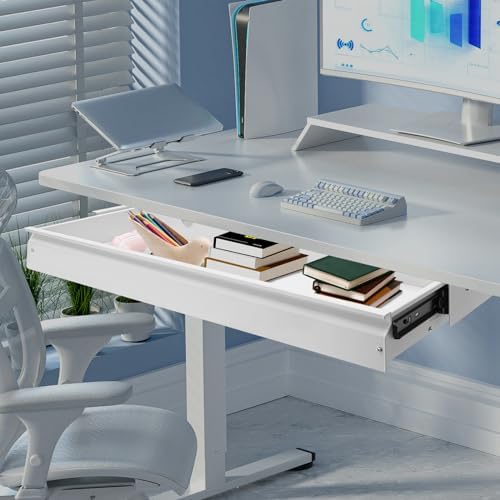 30 Inch Under Desk Mounted Sliding Pull-out Drawer Storage for Sit Stand Workstation Office(Applicable Table Thickness: 0.79in) White