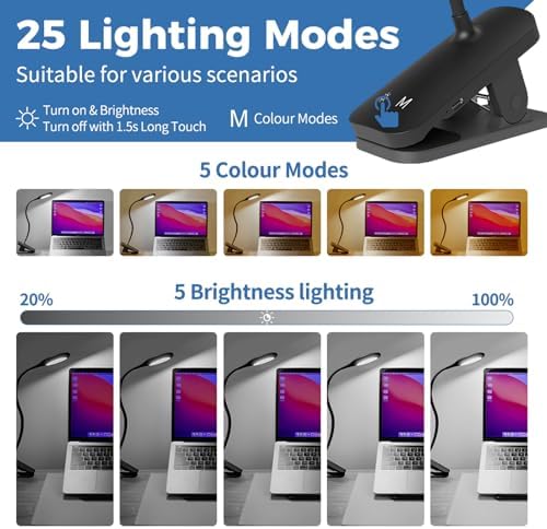 CUHIOY 2Pack Rechargeable Clip on Reading Light for Bed Headboard, Black