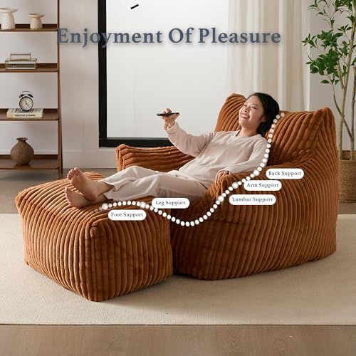 Gericco Oversized Bean Bag Chaise Lounge Chair with Ottoman for Adults