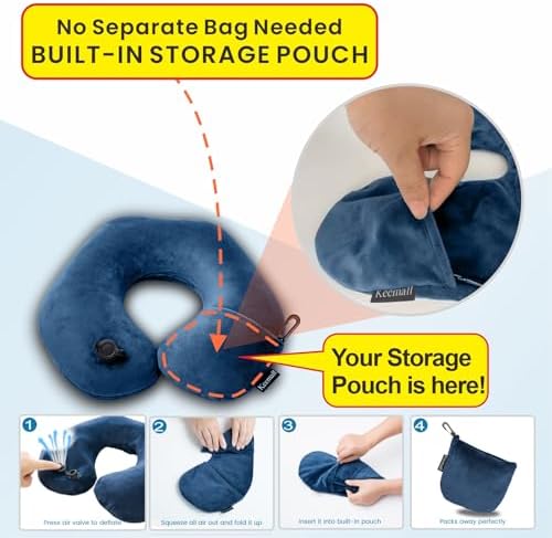 Keemall Inflatable Neck & Shoulder Travel Pillow for Airplane Naps