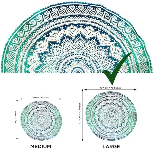 raajsee Green Ombre Round Beach Tapestry Hippie/Boho Beach Blanket Roundie/Indian Cotton Throw Bohemian Round Table Cloth/Yoga Mat Meditation Picnic Rugs 69 inch Circle
