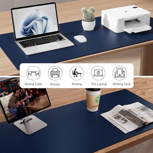 Aothia Leather Desk Pad Protector, Mouse Pad, Office Desk Mat, Non-Slip PU Leather Desk Blotter, Laptop Desk Pad, Waterproof Desk Writing Pad for Office and Home(Dark Blue,31.5" x 15.7")