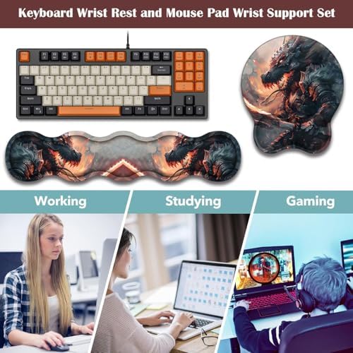 Keyboard Wrist Rest and Mouse Pad Wrist Support with Lace-Shaped Coaster Set, Ergonomic Gel Memory Foam and Anti-Slip Base, Easy Typing and Pain Relief - Draco Warrior