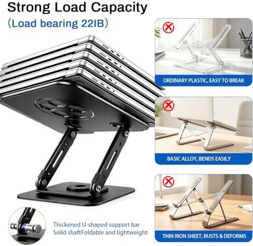 360°Rotating Laptop Stand, Ergonomic Adjustable Foldable Notebook Riser, Metal Computer Holder Compatible with 10-17.3" Laptops, Desktop Printer Stand, for Home & Office (Gunmetal)